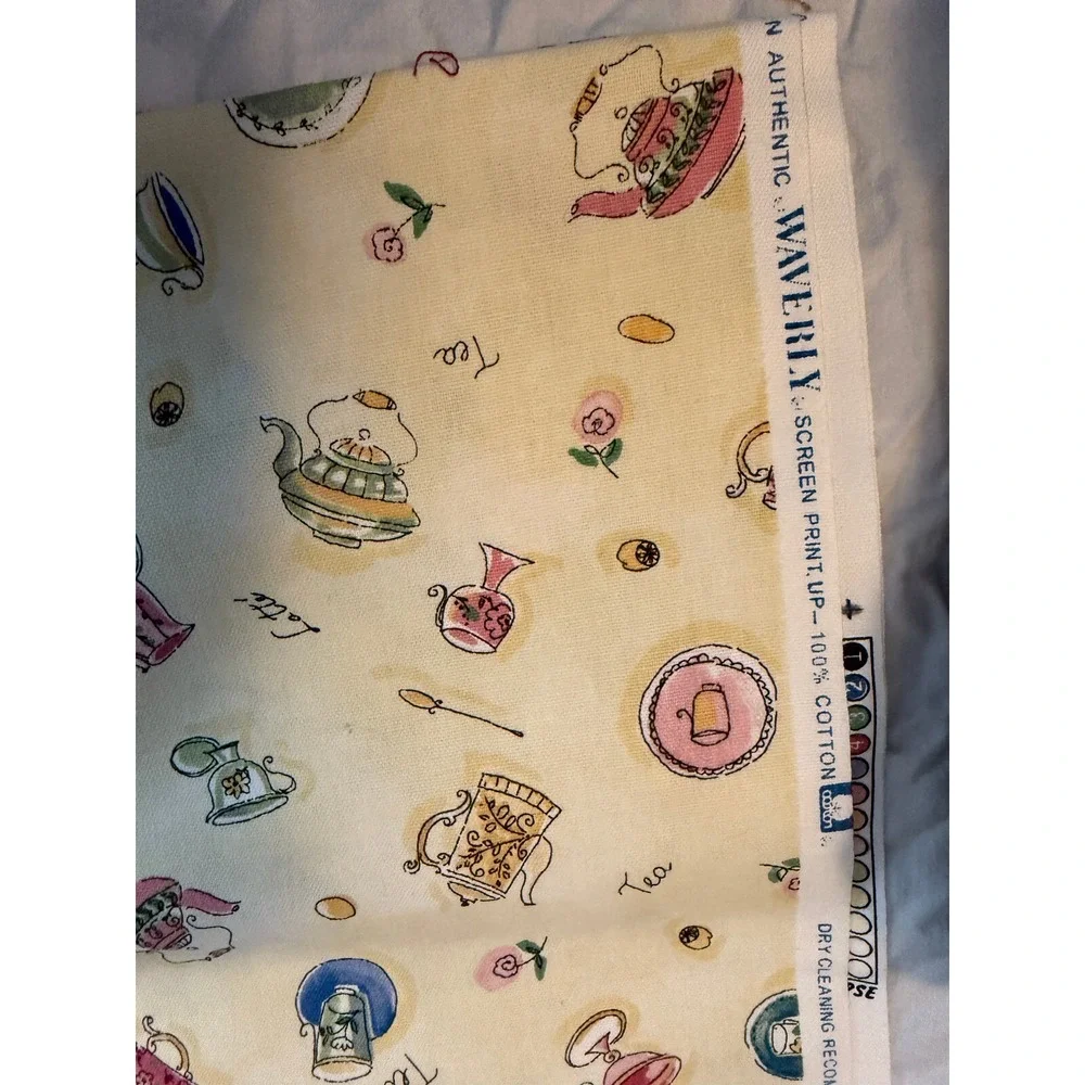 VTG new Waverly Tea Coffee Latte Fabric 1.9 yards‎ Yellow Cotton 45